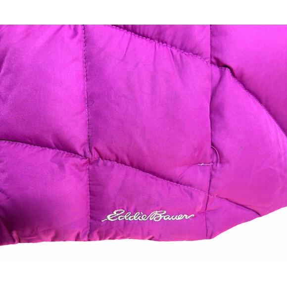 Eddie Bauer EB650 Goose Down Puffer Vest Womens Size L Magenta Zip Pockets Snaps - Picture 4 of 9